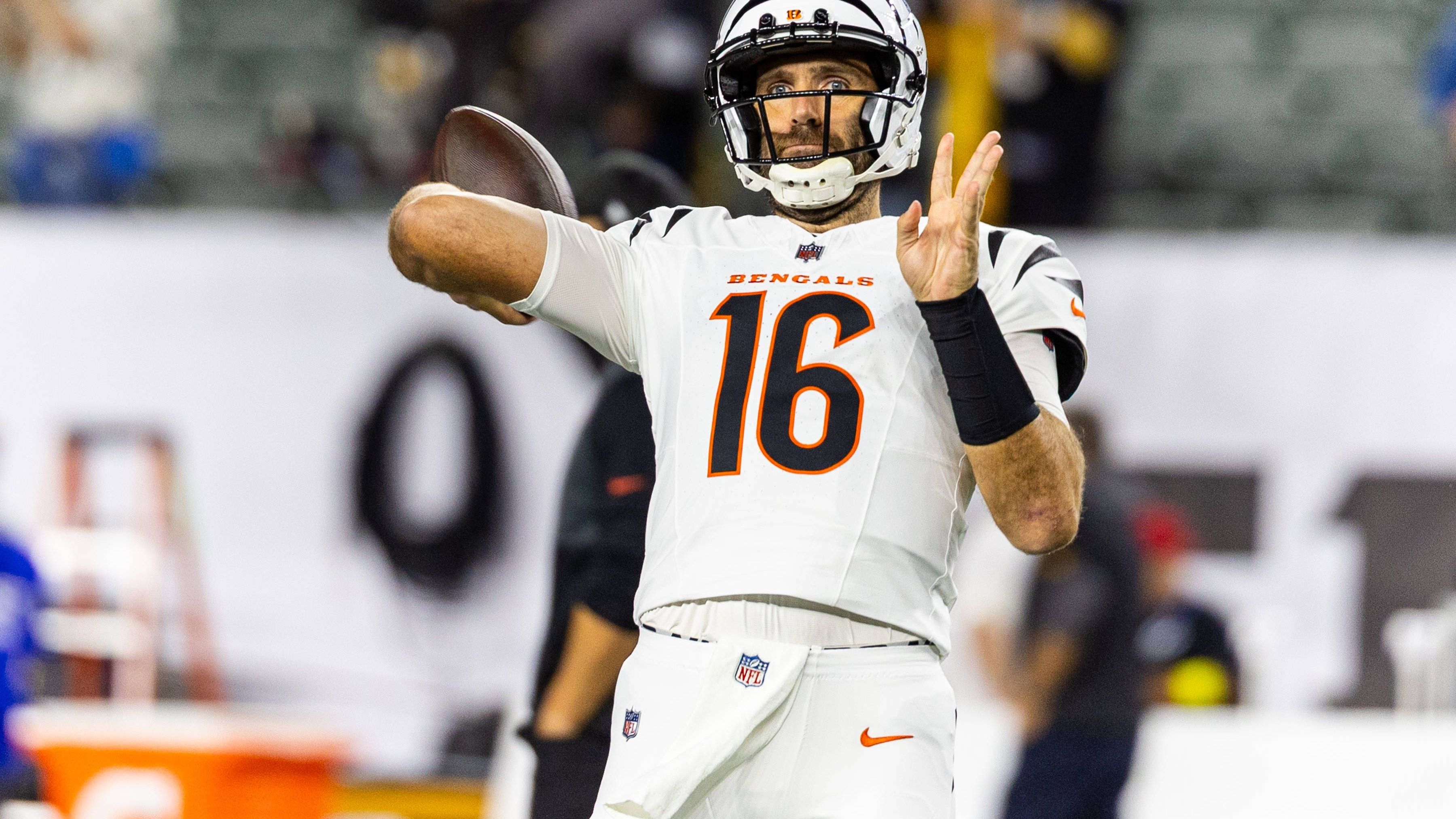 <strong>Cincinnati Bengals</strong><br>• Starter: Joe Flacco (im Bild)<br>• Backup: Jake Browning<br>• Practice Squad: Sean Clifford, Brett Rypien<br>• Verletzt: Joe Burrow