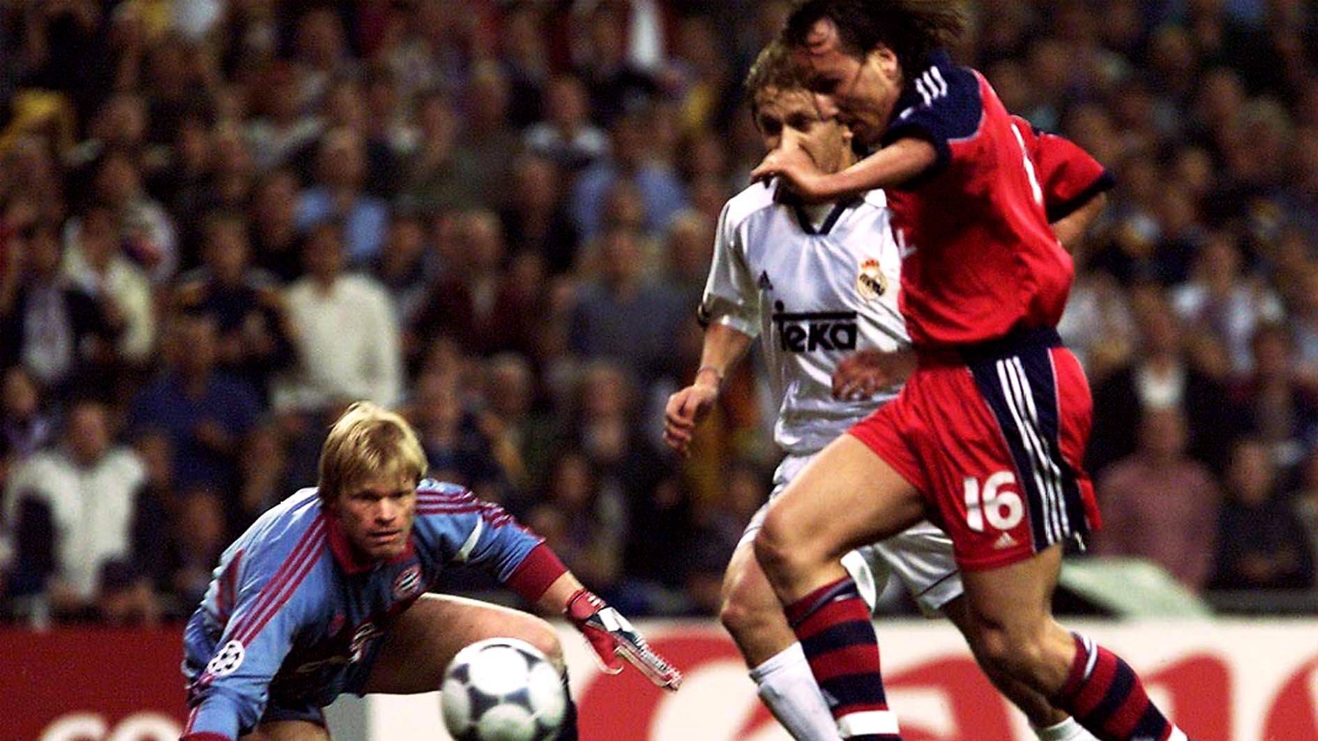 <strong>3. Mai 2000: Reals Revanche</strong><br> ... Die Bayern gehen im Hinspiel im Bernabeu mit 0:2 baden. Die tragische Figur auf Müncher Seite: Jens Jeremies. Als Innenverteidiger aufgeboten, verliert der Wadenbeißer erst Anelka aus den Augen und zeichnet für den zweiten spanischen Treffer selbst verantwortlich. Der 2:1-Sieg im Rückspiel ist für den FCB zu wenig, Real zieht ins Endspiel ein und holt sich den Henkelpott durch ein 3:0 gegen den FC Valencia.