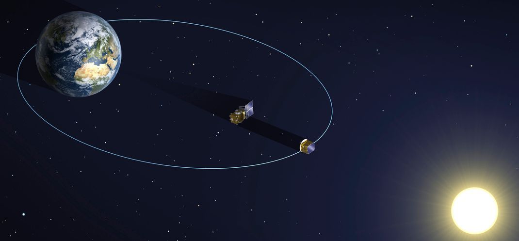Das Satelliten-Tandeln soll während seiner fast 20-stündigen Umlaufbahn am erdfernsten Punkt die Corona untersuchen.