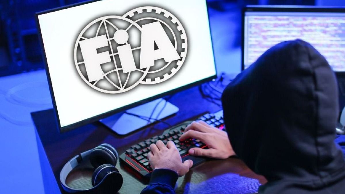 Fotomontage: Ein Hacker vor einem Bildschirm mit FIA-Logo