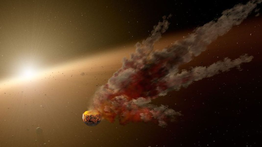 Laut NASA setzte die Kollision von Urerde und Theia etwa 100 Millionen-mal mehr Energie frei als der Asteroid, der wahrscheinlich die Dinosaurier auslöschte.