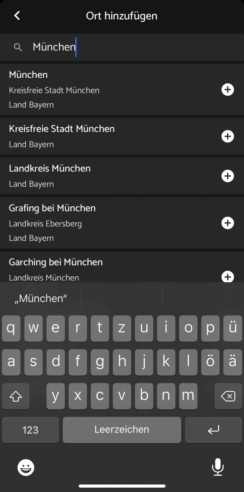 Die Orte werden dir in einer Liste angezeigt und du kannst deinen gewünschten Ort auswählen.