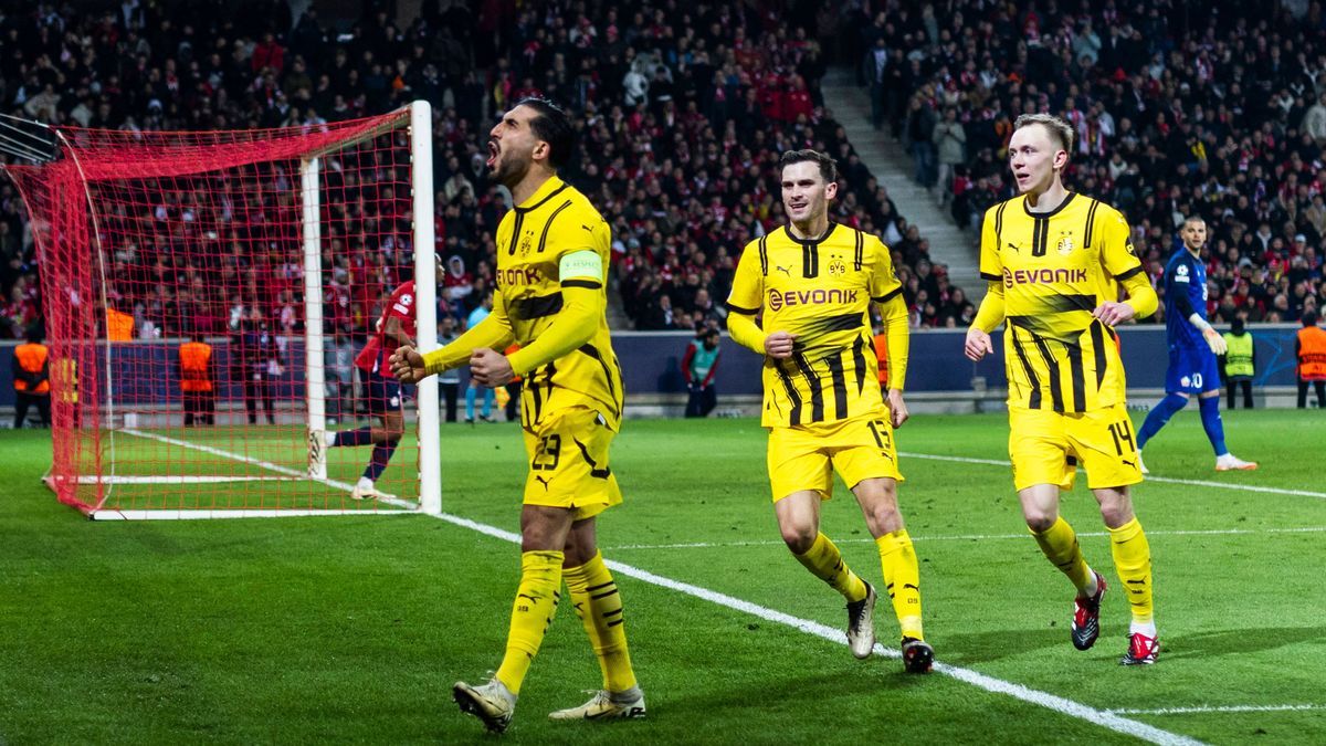 Lille, Stade Pierre Mauroy, 12.03.2025: Emre Can of Dortmund celebrates scoring the 1:1 goal during the match of the Championsleague Round 16 between Lille OSC v. Borussia Dortmund. *** Lille, Stad...