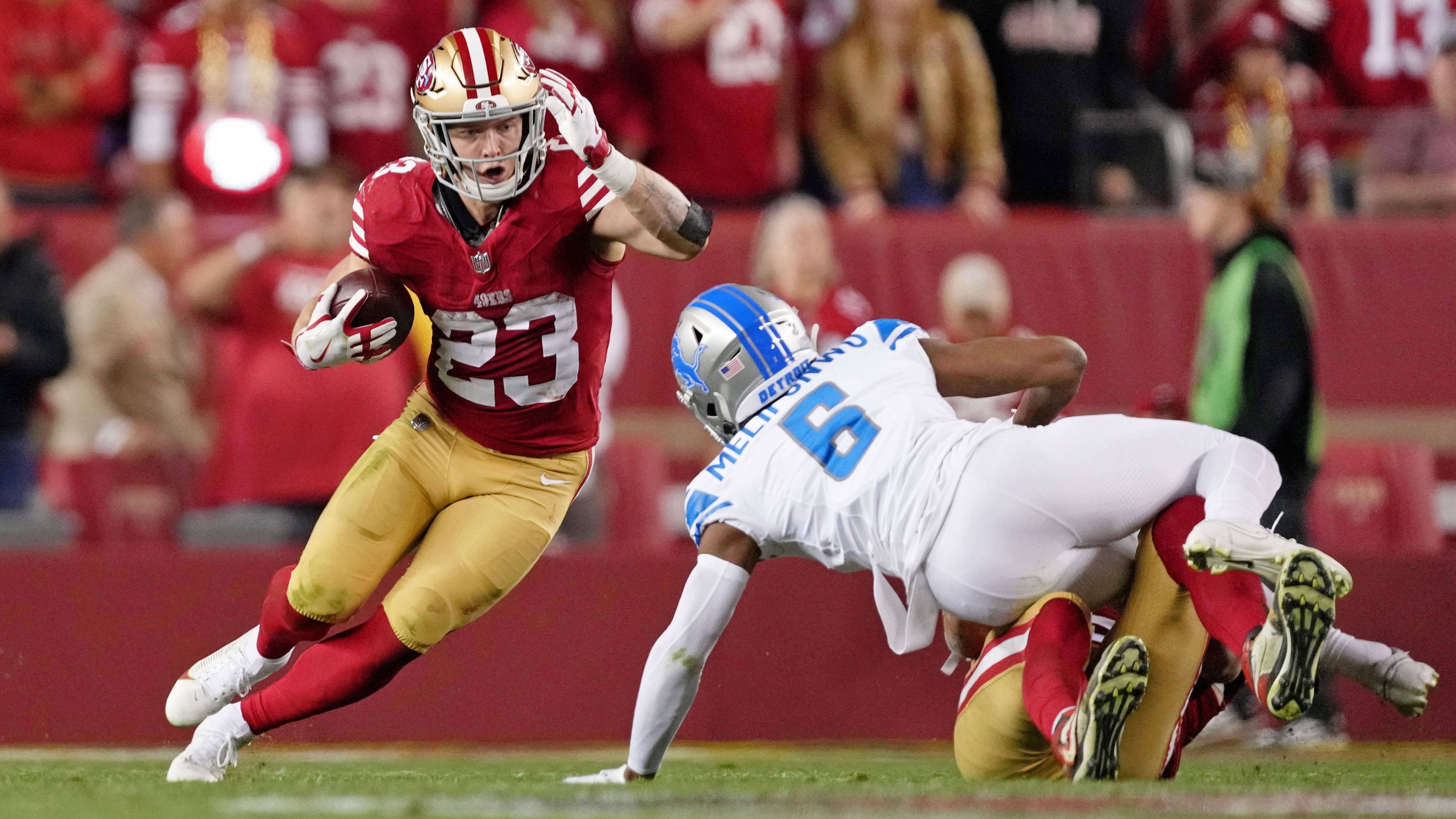 <strong>Running Back: Christian McCaffrey (San Francisco 49ers)</strong><br>Rushing Yards:&nbsp;1459 (NFL-Leader)<br>Rushing Attempts: 272<br>Touchdowns: 14 (NFL-Leader)<br>Längster Lauf:&nbsp;72 Yards<br>Fumbles: 2