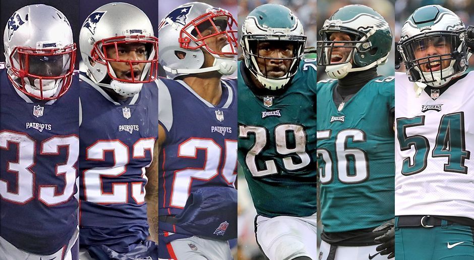
                <strong>Fakt 6: Alte Bekannte</strong><br>
                Im Super Bowl LII werden sage und schreibe sechs Spieler auf dem Feld stehen, die in ihrer Karriere bereits das Trikot beider Teams getragen haben. Running Back Dion Lewis, Safety Patrick Chung und Defensive Back Eric Rowe (v. li.) von den Patriots haben eine Eagles-Vergangenheit. Auf der anderen Seite holten Phillys Running Back LeGarrette Blount und Defensive End Chris Long mit New England schon die Vince Lombardi Trophy, Blount sogar deren zwei. Auch Eagles-Linebacker Kamu Grugier-Hill stand in der vergangenen Saison zumindest kurzzeitig bei der Franchise aus Foxborough unter Vertrag. Hinzu kommt Patriots-Receiver Danny Amendola, der 2009 Teil der Eagles-Organisation war, dort allerdings nicht zum Einsatz kam.
              
