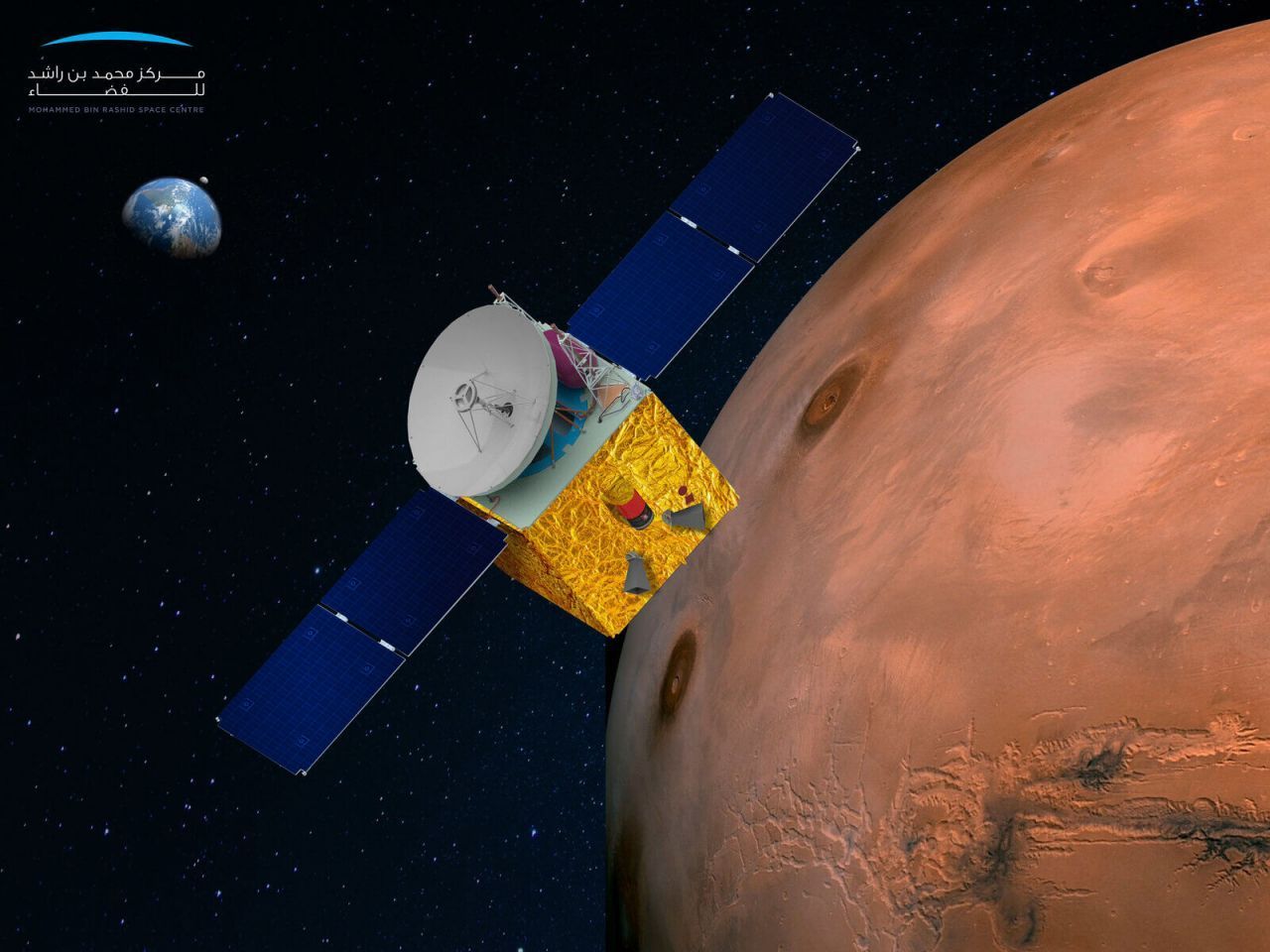 Die Sonde fliegt so hoch um den Mars (über 20.000 Kilometer), dass sie den gesamten Planeten und sein Wetter im Blick hat ...