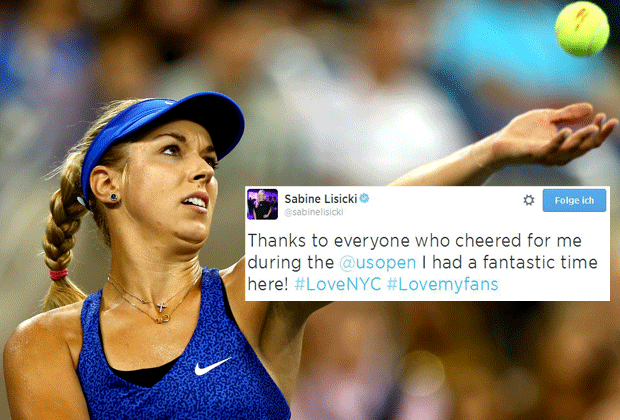 
                <strong>Dank an die Fans </strong><br>
                Sabine Lisicki ist als letzte deutsche Tennisspielerin bei den US Open ausgeschieden. Sie twittert: "Vielen Dank an alle, die mich während der US Open angefeuert haben. Ich hatte eine fantastische Zeit! #LoveNYC #Lovemyfans."
              