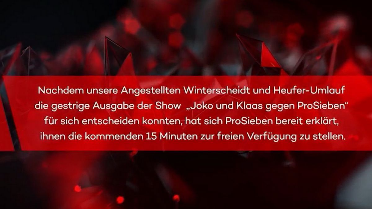 Disclaimer von ProSieben vor den 15 Minuten live Sendezeit von Joko und Klaas