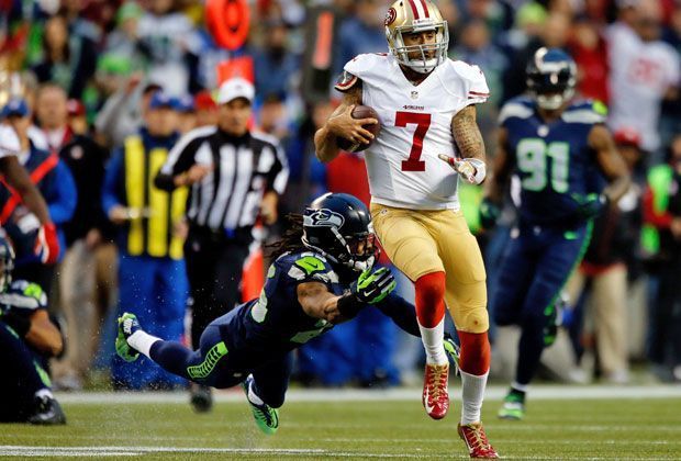 
                <strong>NFC Championship Game: Seattle Seahawks - San Francisco 49ers</strong><br>
                Colin Kaepernick bringt sein Team mit einem 40-Yards-Lauf an die Endzone. Per Pass sorgt der Shootingstar für den ersten Touchdown im Spiel.
              