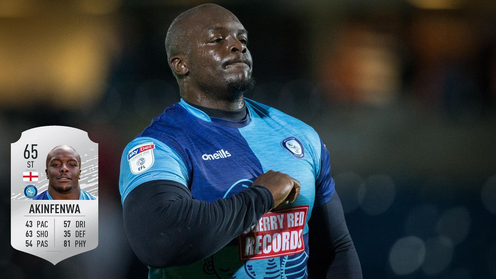 
                <strong>Platz 1: Adebayo Akinfenwa - Wycombe Wanderers</strong><br>
                Stärke: 97
              