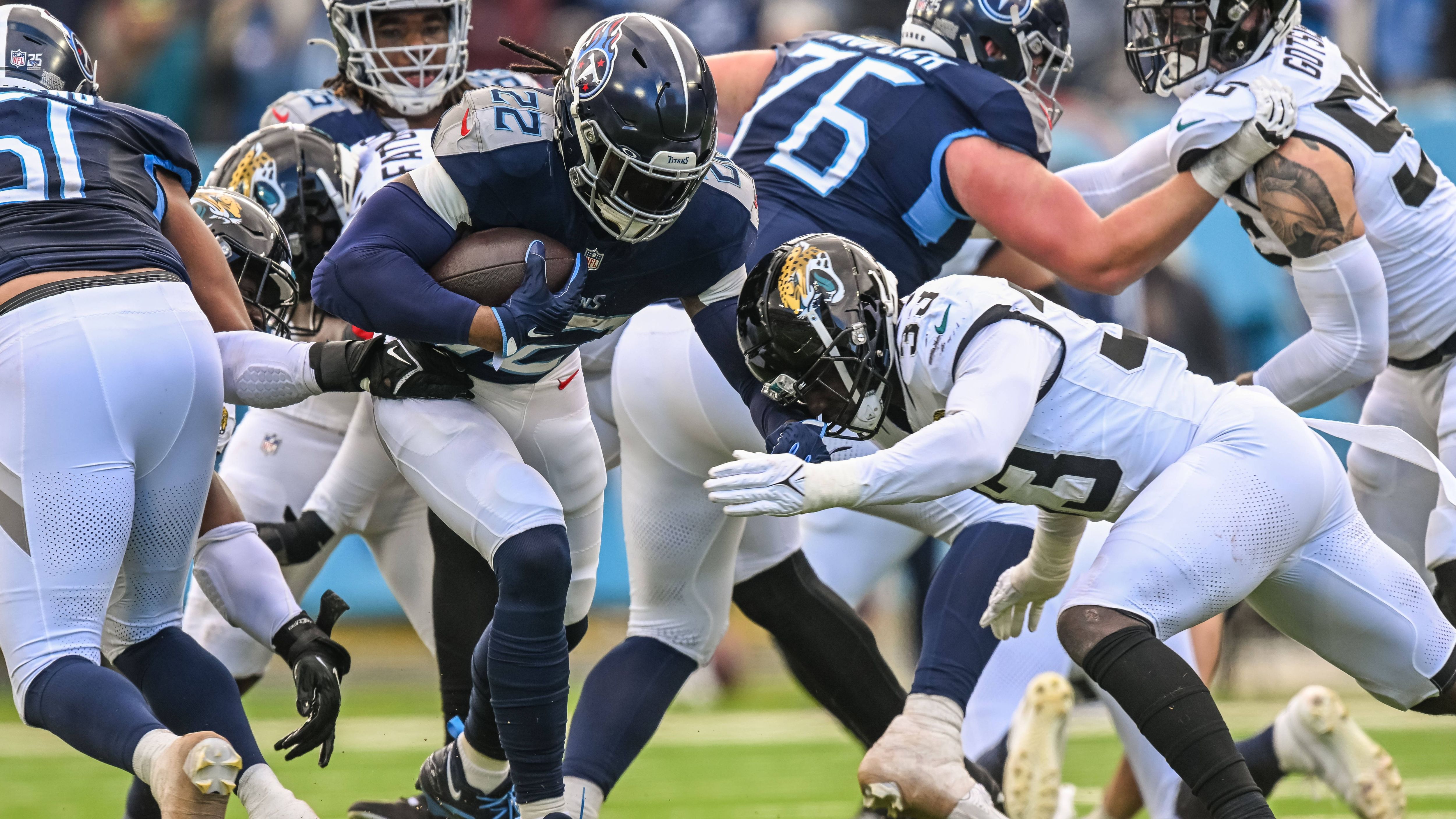 <strong>Platz 18 (geteilt): Tennessee Titans<br></strong>Stopp-Rate: 27 Prozent<br>First Downs erlaufen: 103<br>Run-Versuche insgesamt: 444