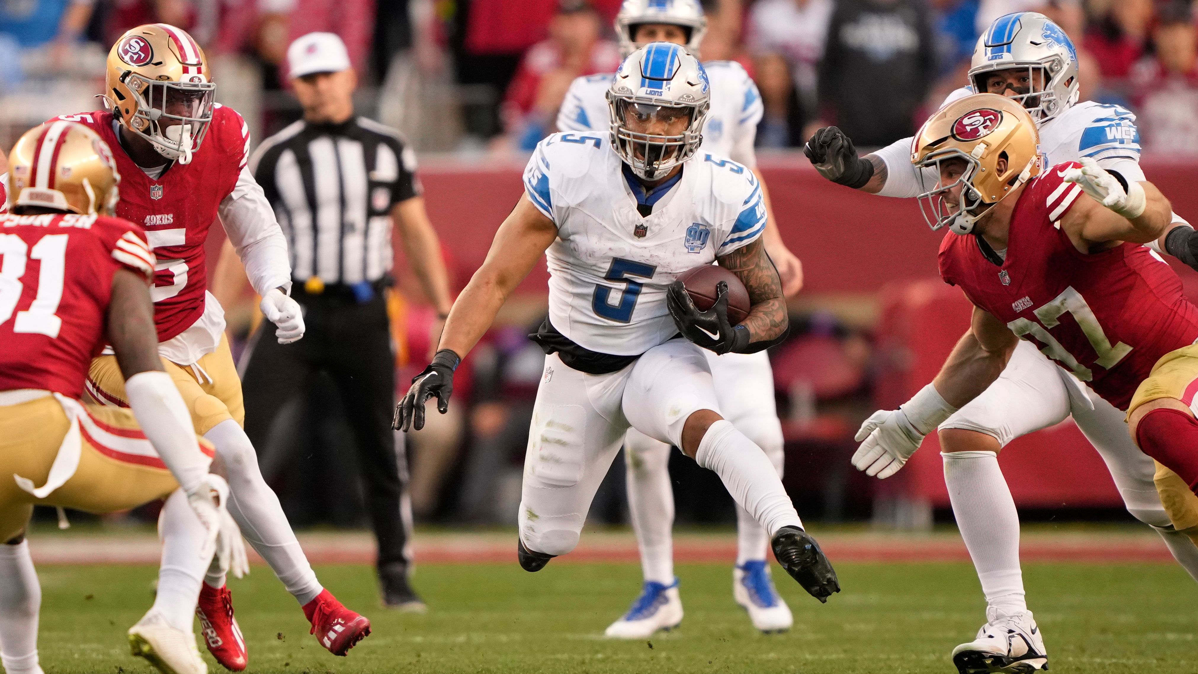 <strong>Platz 13: David Montgomery (Detroit Lions)</strong><br>Jahresgehalt: 6 Millionen<br>Vertragslaufzeit: 3 Jahre<br>Grundgehalt: 18 Millionen<br>Davon garantiert: 11 Millionen