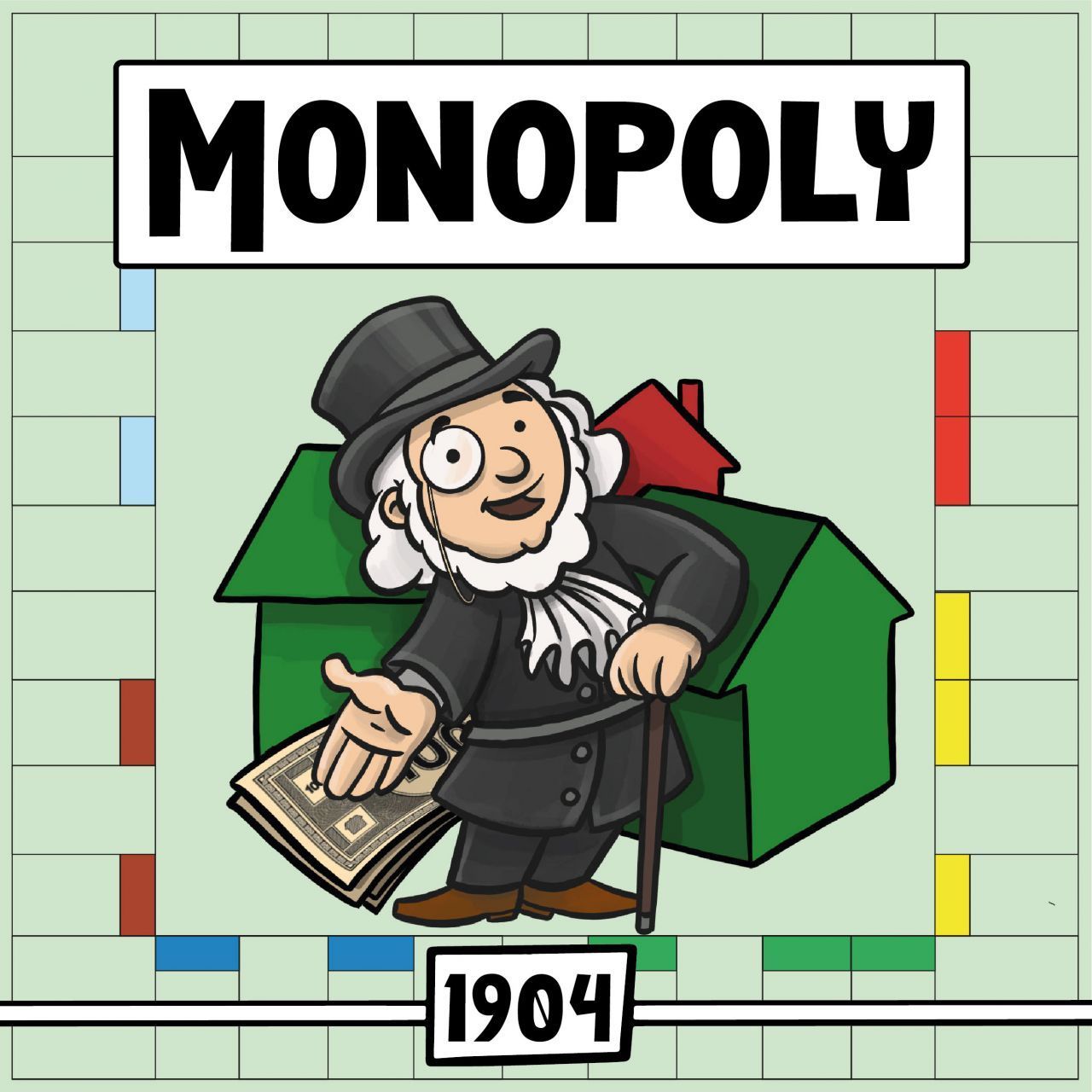 1904 erfindet eine amerikanische Quäkerin als Protest gegen das Großkapital bereits eine erste Version. 1935 erhält das Spiel durch die Parker Brothers mit neuem Patent den Namen "Monopoly".