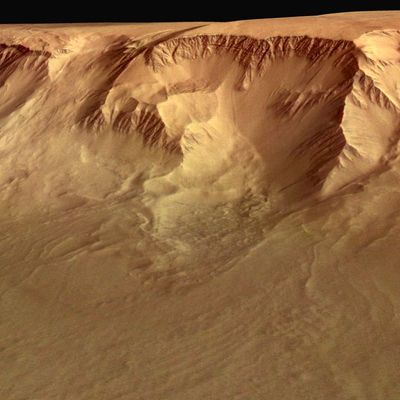 Perspektivische Ansicht der Flanke des Olympus Mons