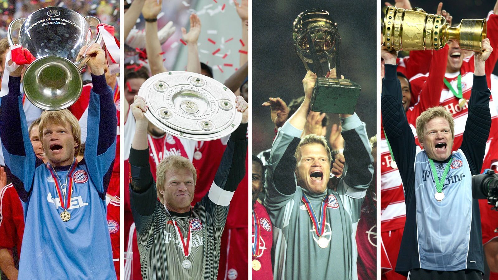 
                <strong>Titelsammler Kahn </strong><br>
                Kahn und Titel gehörten beim FC Bayern über ein Jahrzehnt zusammen: In Diensten der Münchner gewann Kahn in 14 Jahren acht mal die Deutsche Meisterschaft, sechs mal den DFB-Pokal und als Krönung 2001 den Henkelpott der Champions League. Im selben Jahr reckte Kahn auch den Weltpokal in die Höhe.  
              