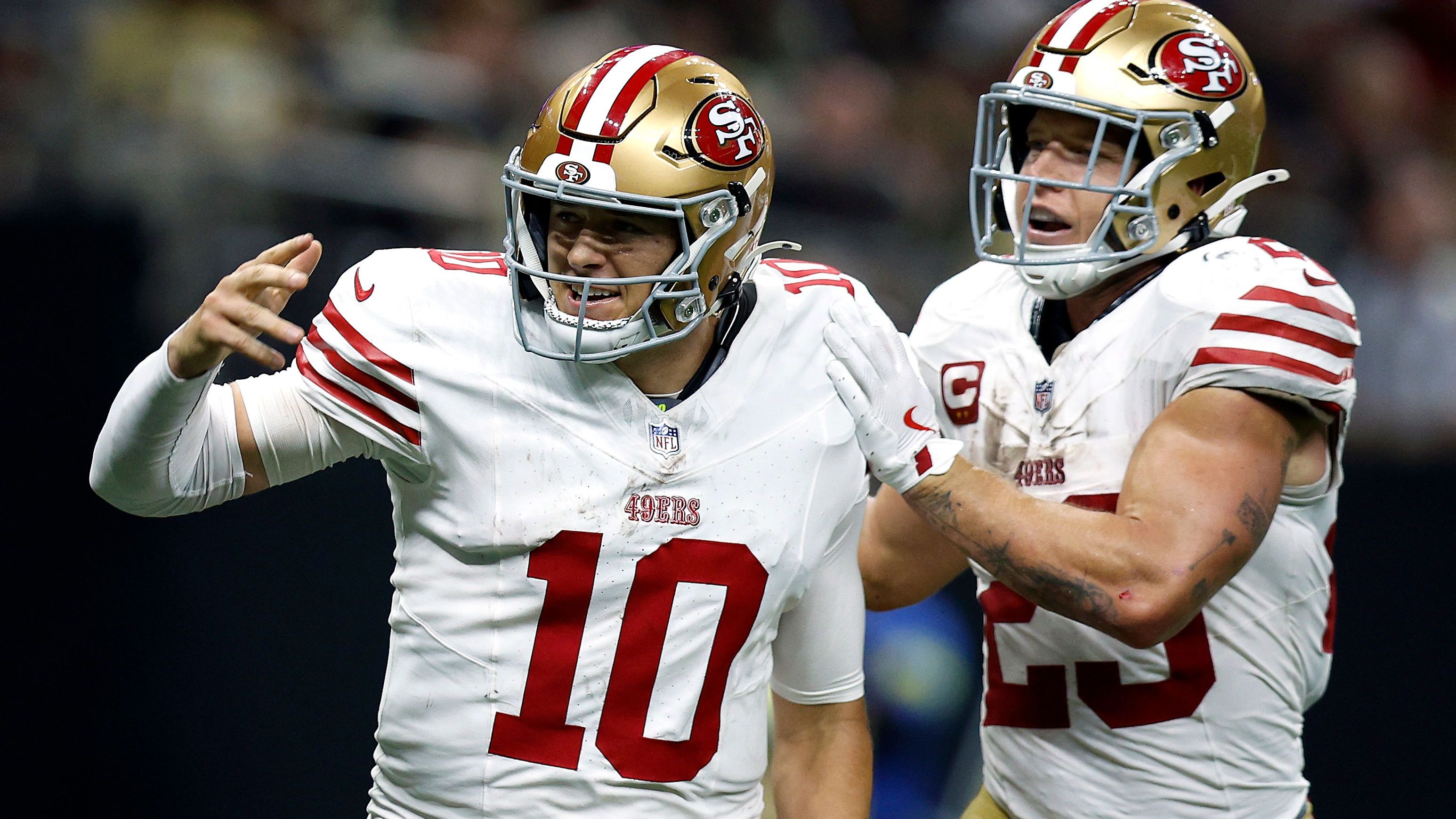 <strong>Platz 15: San Francisco 49ers (Vorwoche: 11) </strong><br>Die 49ers siegen auch ohne Brock Purdy und legen einen perfekten Saisonstart hin. Mac Jones zeigt eine gute Leistung gegen die Saints. Die Frage wird sein, ob ihm das auch gegen die Cardinals und Jaguars gelingt, ehe mit den Rams ein harter Gegner wartet. Die 49ers sind durchweg solide besetzt, gegen starke Teams könnte es aber an Qualität mangeln - vor allem ohne George Kittle und Purdy. Gut, dass San Francisco einen der einfachsten Spielpläne aller Teams hat.
