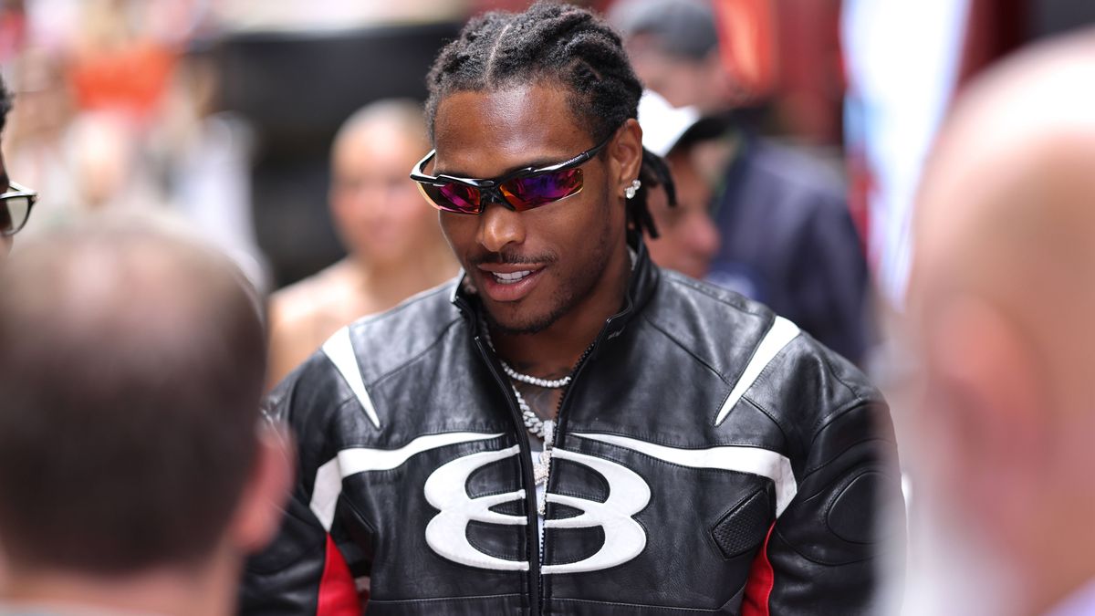 F1 Grand Prix Of Miami - Celebrities Jalen Ramsey speaks to fans in the paddock at the Miami International Autodrome in Miami, Florida, on May 4, 2025, during the Formula 1 Crypto.com Miami Grand P...