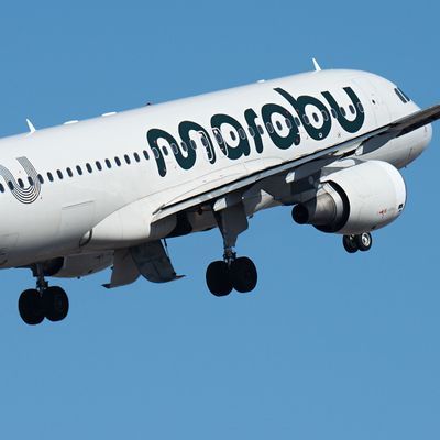 Tenerife, Spain January 21 st, 2024. Airbus A320-214. Marabu Airlines flies in the blue sky