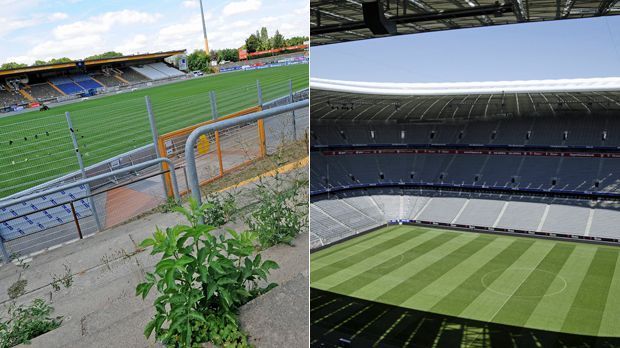 
                <strong>Stadion</strong><br>
                Stadion: Der Vergleich der Heimstätten verdeutlicht die Unterschiede zwischen den Klubs hervorragend. Am Böllenfalltor (Fassungsvermögen 17.000 Zuschauer) wäre ein Greenkeeper für das Tribünen-Unkraut notwendig. Ganz anders präsentiert sich Münchens glänzende, topmoderne Allianz Arena. 75000 Zuschauerplätze bietet die Spielstätte der Bayern.
              