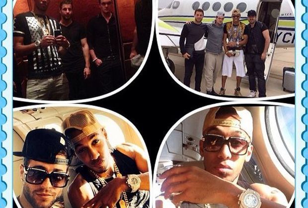 
                <strong>Pierre-Emerick Aubameyang</strong><br>
                Mit viel Bling-Bling startet der Dortmund-Star seinen Urlaub. Gemeinsam mit Freunden fliegt er nach Barcelona und New York. Da darf auch das ein oder andere Gläschen Champagner nicht fehlen
              