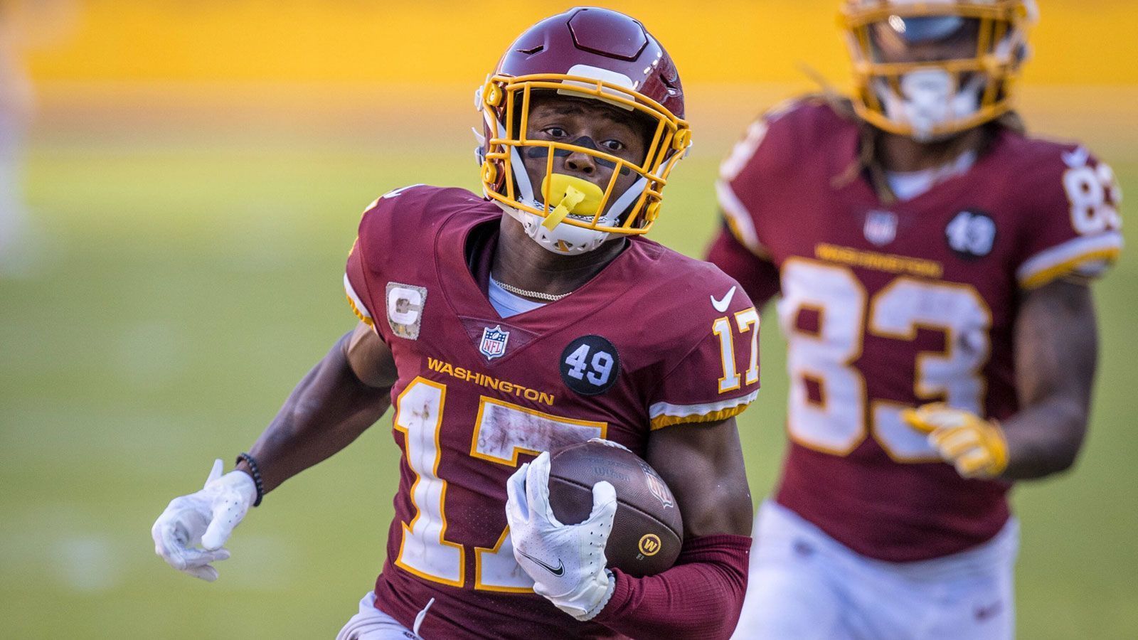 
                <strong>Geteilter 11. Platz: Terry McLaurin</strong><br>
                &#x2022; Team: Washington Football Team -<br>&#x2022; Quote: +1.900 (bei einem Einsatz von 100 US-Dollar gewinnt man 2.000 US-Dollar) -<br>&#x2022; Receiving Yards 2020: 1.118 (13. Platz)<br>
              