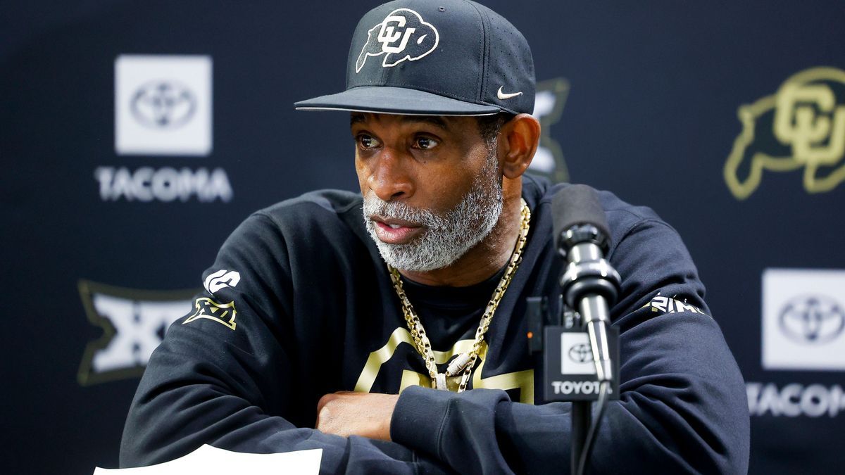 NCAA, College League, USA Football: Colorado NFL, American Football Herren, USA Showcase Apr 4, 2025; Boulder, CO, USA; Colorado Buffaloes head coach Deion Sanders speaks to the media at the Univer...