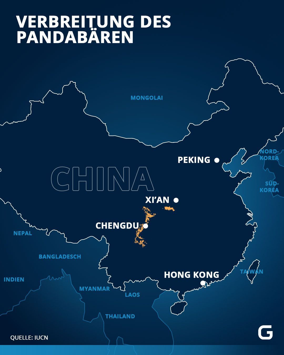 In diesen Regionen lebt der Pandabär.