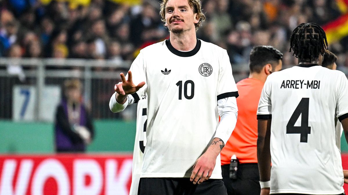 Nick Woltemade (Deutschland, 10) bejubelt das Tor zum 3:1, GER, Deutschland (GER) vs Spanien (ESP), Fussball, Laenderspiel U21, U 21 25.03.2025. GER, Deutschland (GER) vs Spanien (ESP), Fussball, L...