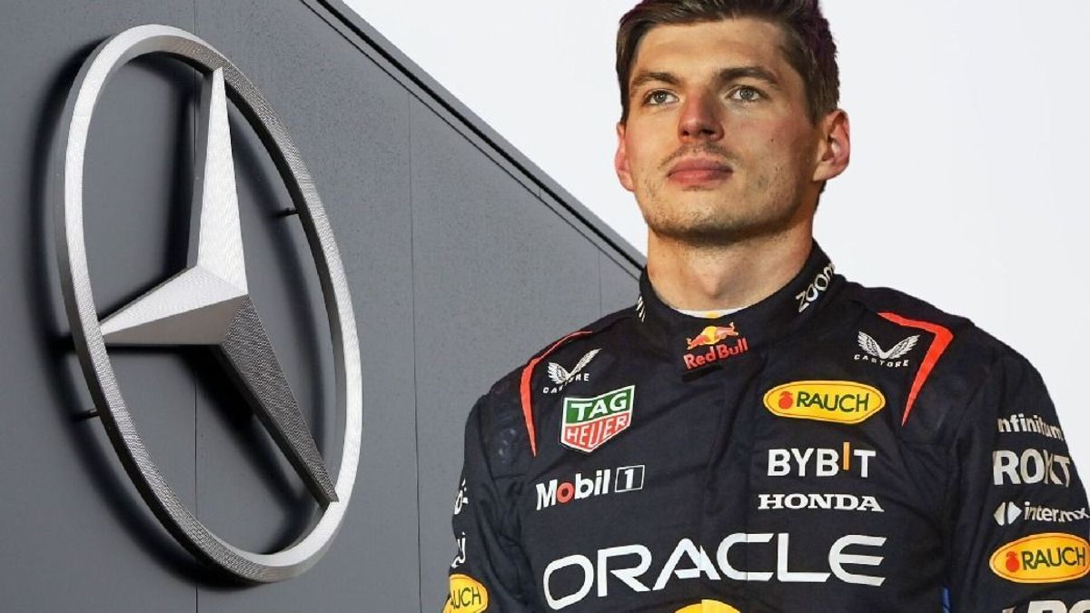 Red-Bull-Fahrer Max Verstappen vor einem Mercedes-Logo