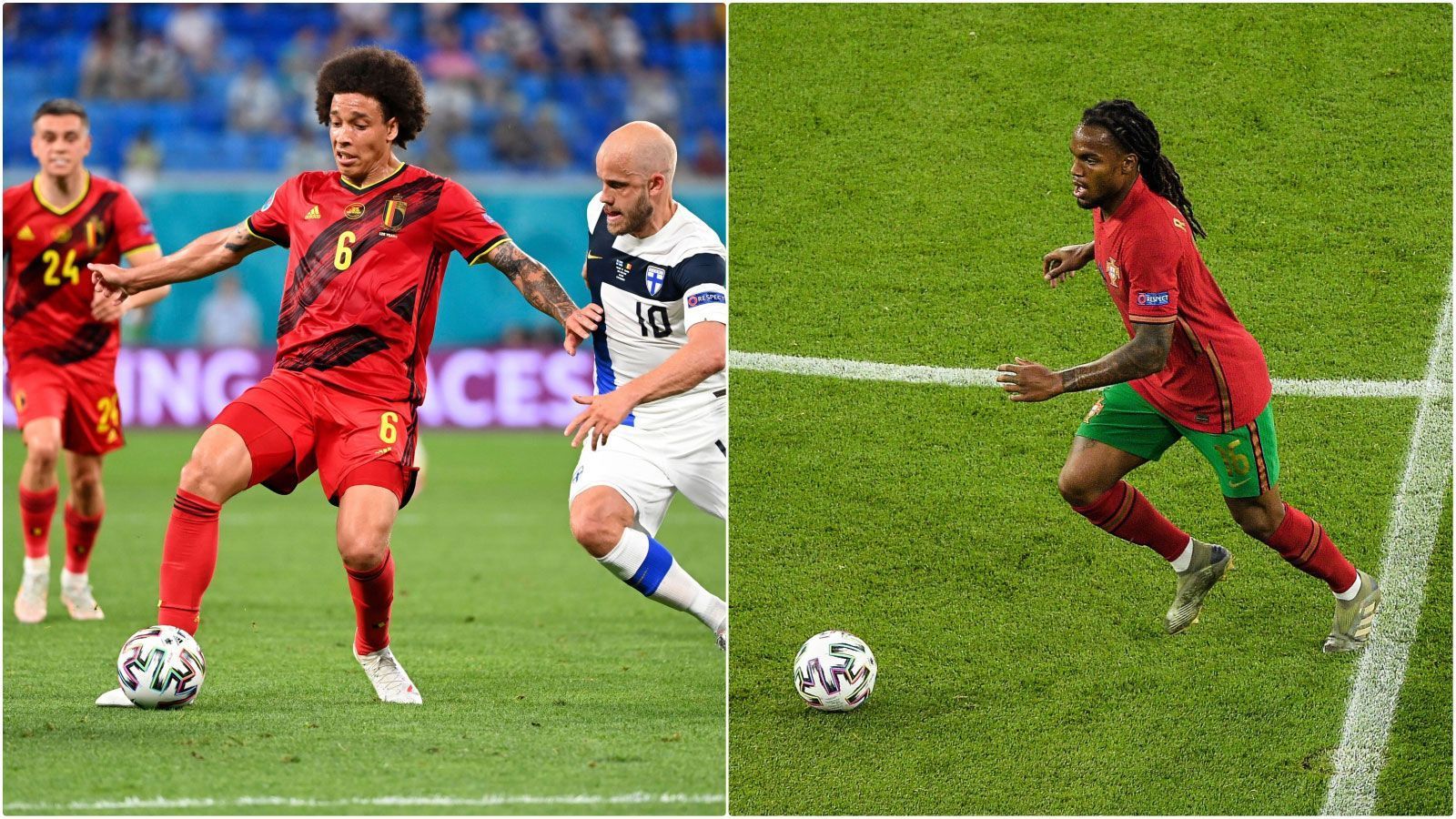 
                <strong>Zentrales Mittelfeld: Axel Witsel vs. Renato Sanches</strong><br>
                Witsel wird von Belgien-Coach Roberto Martinez enorm geschätzt und ist wichtig für das Gleichgewicht zwischen Defensive und Offensive. Der Dortmunder Mittelfeldmann ist Taktgeber und Stabilsator der "Roten Teufel" und hält Kevin de Bruyne den Rücken frei. Auf der Gegenseite dürfte Renato Sanches nach seiner starken Vorstellung gegen Frankreich den Vorzug vor William Carvalho erhalten. Der Mittelfeldmann des OSC Lille ist physisch eine Wucht, versprüht Torgefahr und leistete sich gegen Frankreich wenige Fehler im Aufbau. Knüpft er an diese Leistung an, kann er im Achtelfinale einer der Unterschiedsspieler werden - zunächst verkürzt er aber für Portugal auf 3:5.
              