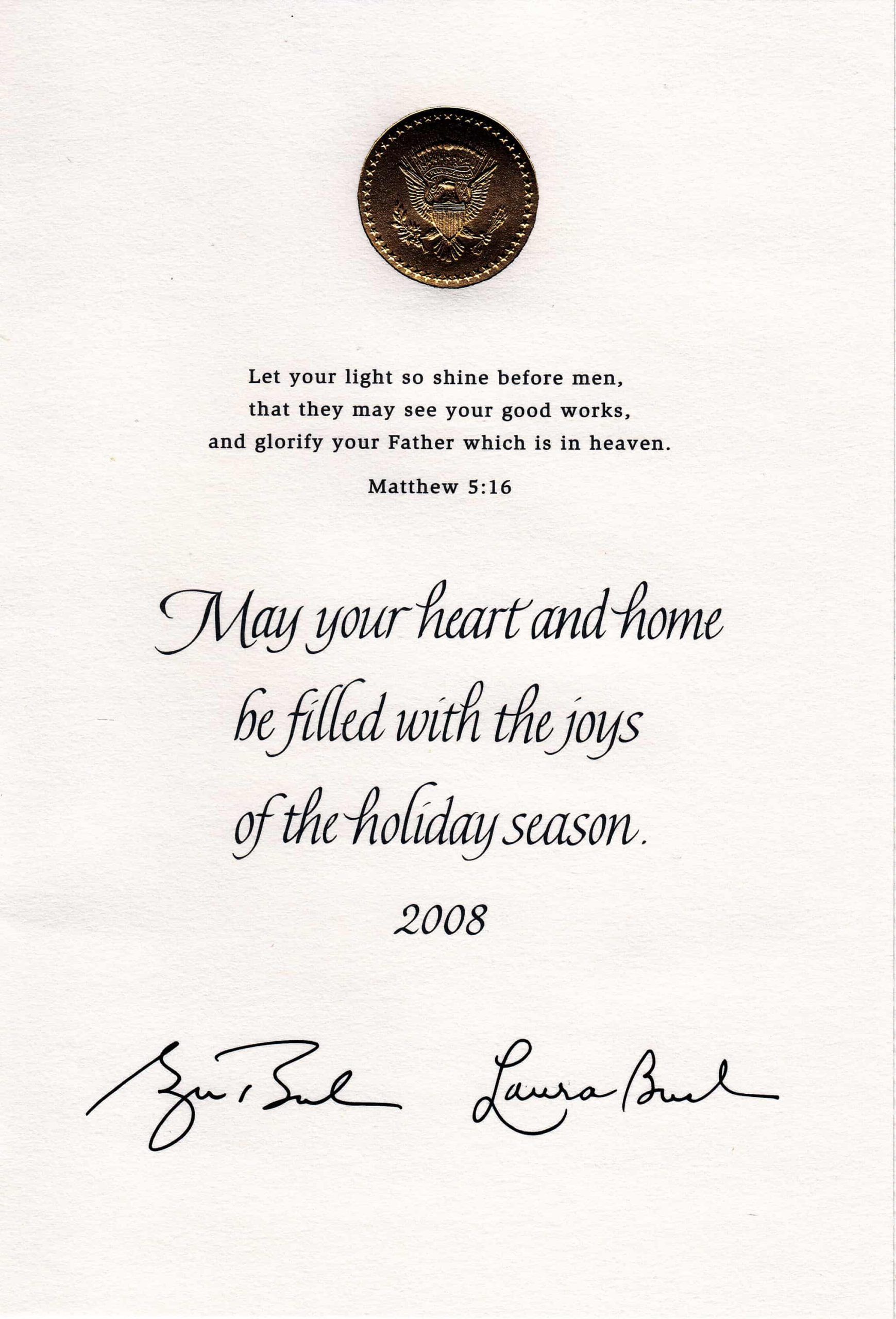 Weihnachtskarte von Laura und George W. Bush 2008