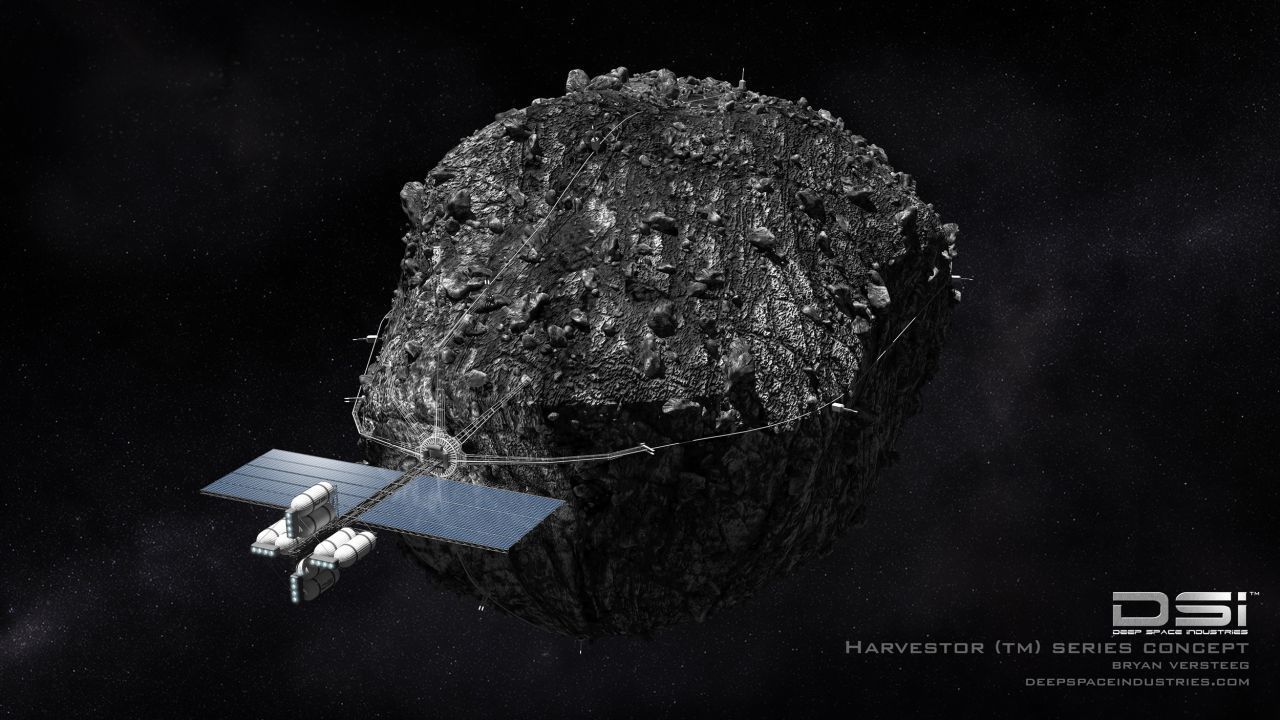 So könnte Asteroid Mining aussehen. In der Illustration der US-Firma Deep Space Industries hat eine Roboter-Sonde an den Himmelskörper angedockt und heizt das darin enthaltene Wasser auf. Die Firma gibt es zwar nicht mehr. Aber ihre Konzepte wurden viel diskutiert.