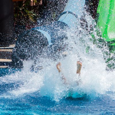 Colourful plastic slides in aquapark