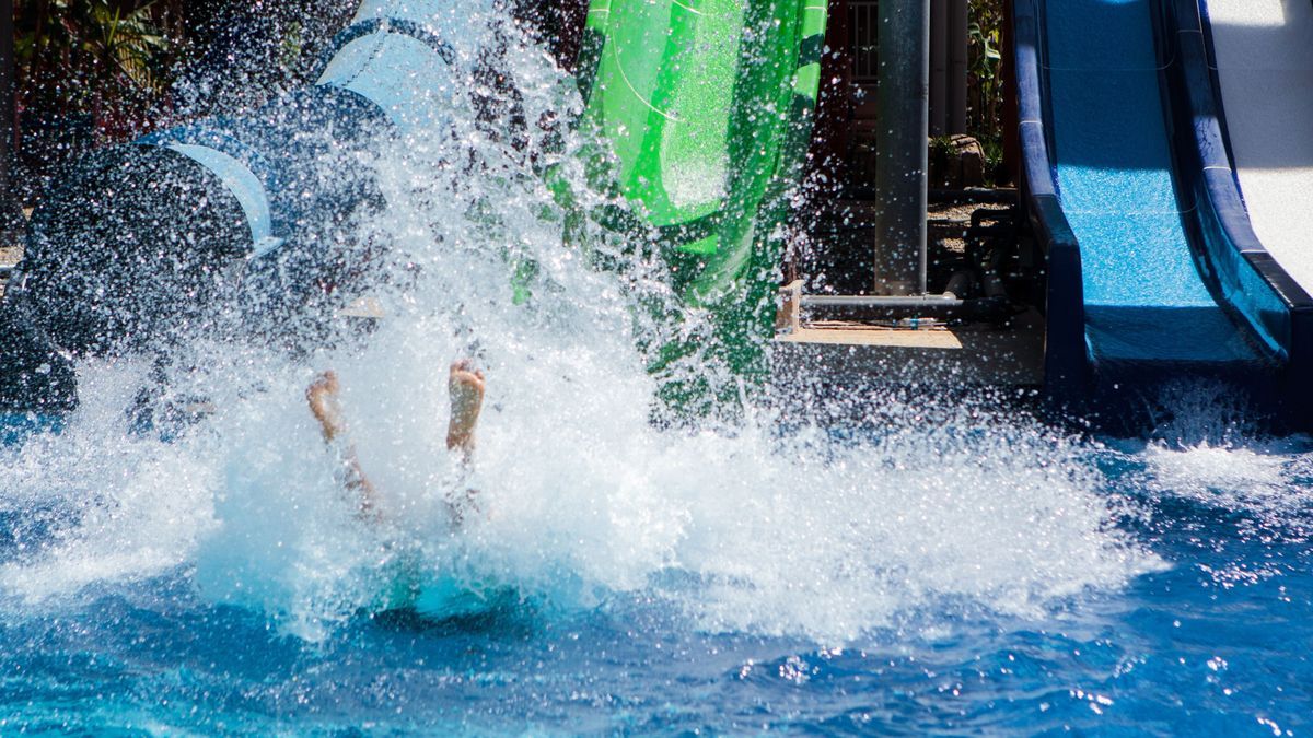 Colourful plastic slides in aquapark