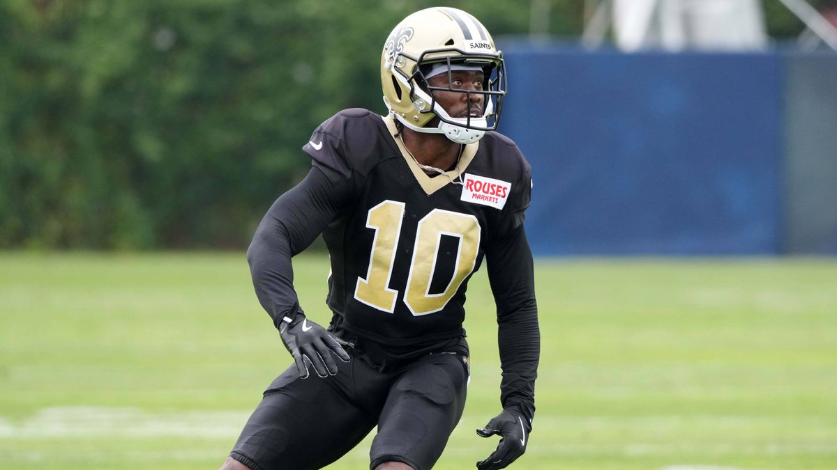 NFL, American Football Herren, USA New Orleans Saints Los Angeles Rams Joint Practice Aug 14, 2025; Carson, CA, USA; New Orleans Saints wide receiver Brandin Cooks (10) during a joint practice Los ...