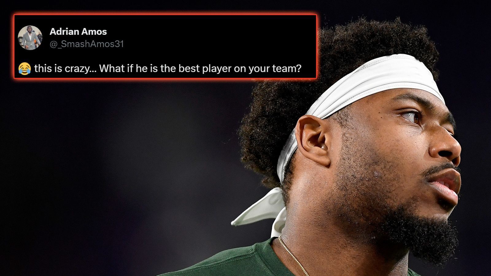 
                <strong>Adrian Amos</strong><br>
                Adrian Amos, Safety der New York Jets, retweetet die Aussage des "ESPN"-Analysten mit den Worten: "Das ist verrückt ... was ist, wenn er der beste Spieler deines Teams ist?"
              