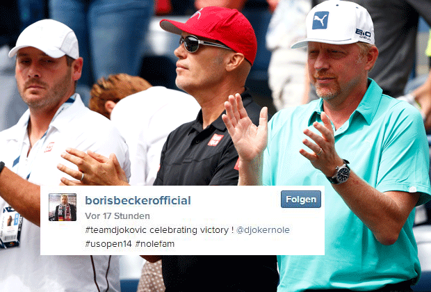 
                <strong>Team Djokovic </strong><br>
                Wimbledonsieger Novak Djokovic ist im Eiltempo ins Achtelfinale der US Open eingezogen. Das freut auch Tennis-Legende und Trainer Boris Becker. Er twittert: "#teamdjokovic feiert den Sieg!"
              
