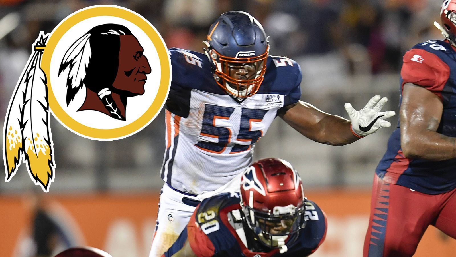 
                <strong>Washington Redskins</strong><br>
                Bisher verpflichtete Spieler aus der AAF:Andrew Ankrah (im Bild, Defensive End, Orlando Apollos), Salesi Uhatafe (Offensive Lineman, Salt Lake Stallions), DeMarquis Gates (Linebacker, Memphis Express)
              