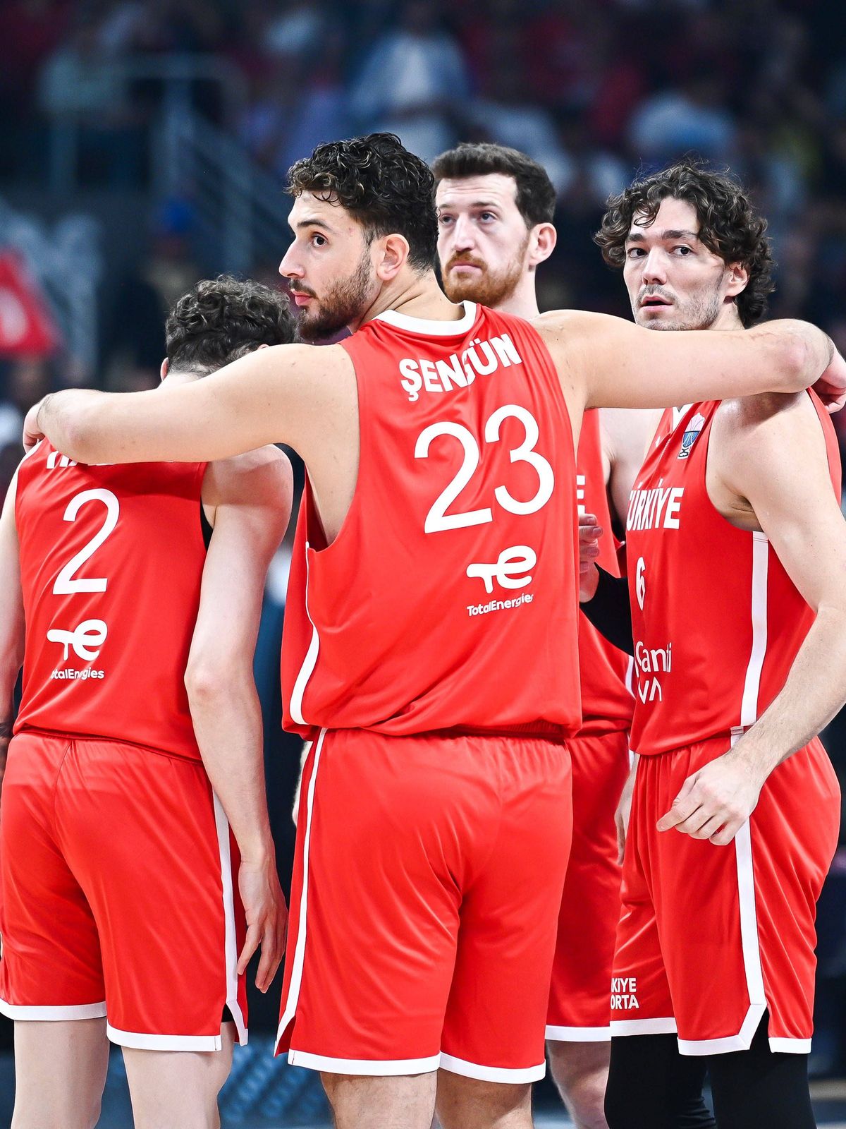 6 Cedi Osman with 2 Sehmus Hazer, 23 Alperen Sengun and 24 Ercan Osmaniof Turkiye in action during the FIBA EuroBasket 2025, Semi Finals match between Greece and Turkiye at Xiaomi Arena on Septembe...