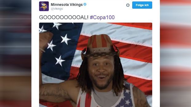 
                <strong>Jarius Wright</strong><br>
                Solidarisch mit dem US-Soccerteam zeigten sich auch die Minnesota Vikings. Nach einem Treffer der US-Amerikaner tanzte Wide Receiver Jarius Wright in bester Psy-Manier.
              