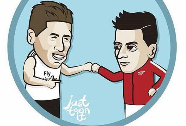 
                <strong>Özil wünscht viel Glück</strong><br>
                Vor dem Spiel Spanien - Niederlande wünscht Mesut Özil seinem alten Teamkollegen von Real Madrid, Sergio Ramos, viel Glück. Die guten Wünsche hatten allerdings nicht die erhoffte Wirkung. 
              