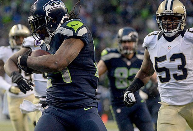 
                <strong>Divisional Playoffs: Seattle Seahawks vs. New Orleans Saints</strong><br>
                Kurz vor Ende des Spiel macht der überragende Running Back alles klar: Mit seinem zweiten Touchdown sorgt er für den Endstand von 23:8
              