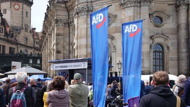 Kundgebung der AfD am 1. Mai 2023 in Dresden. 