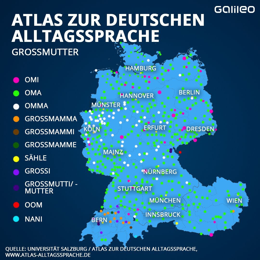Atlas zur Deutschen Sprache: So sagt man in unterschiedlichen Regionen zur Großmutter.