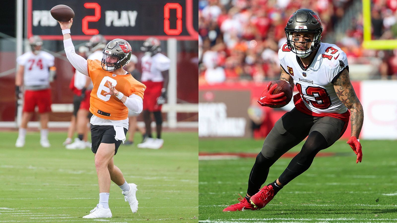 
                <strong>Tampa Bay Buccaneers </strong><br>
                Nach dem Rücktritt von Tom Brady befinden sich die Tampa Bay Buccaneers im Umbruch. Favorit auf die vakante Quarterback-Position ist Baker Mayfield. Schafft es der Top-Pick von 2018, seine Karriere noch zu retten? Mike Evans wird ihn bei seinem Versuch sicherlich gut unterstützen können. Seit 2014 sammelte der 29-Jährige 10.425 Receiving Yards und 81 Touchdowns. Damit gehört Evans zur absoluten NFL-Elite.
              