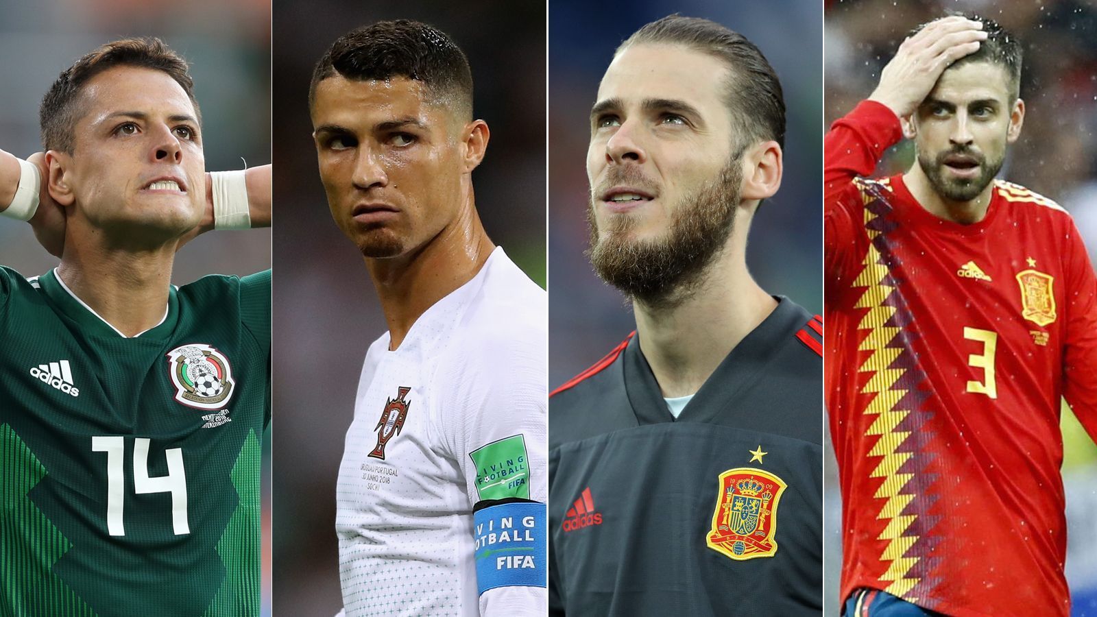 
                <strong>Die Flop-Elf des WM-Achtelfinals</strong><br>
                Endstation Achtelfinale heißt es unter anderem für Spanien, Portugal und Kolumbien bei der Weltmeisterschaft in Russland. Nicht ganz unschuldig sind dabei einige der Superstars, etwa Pique, der einen Elfmeter verschuldet oder Cristiano Ronaldo, der in der Partie gegen Uruguay völlig unter seinen Möglichkeiten bleibt. ran.de präsentiert die Flop-Elf des Achtelfinals der WM 2018 im 4-3-3-System.
              