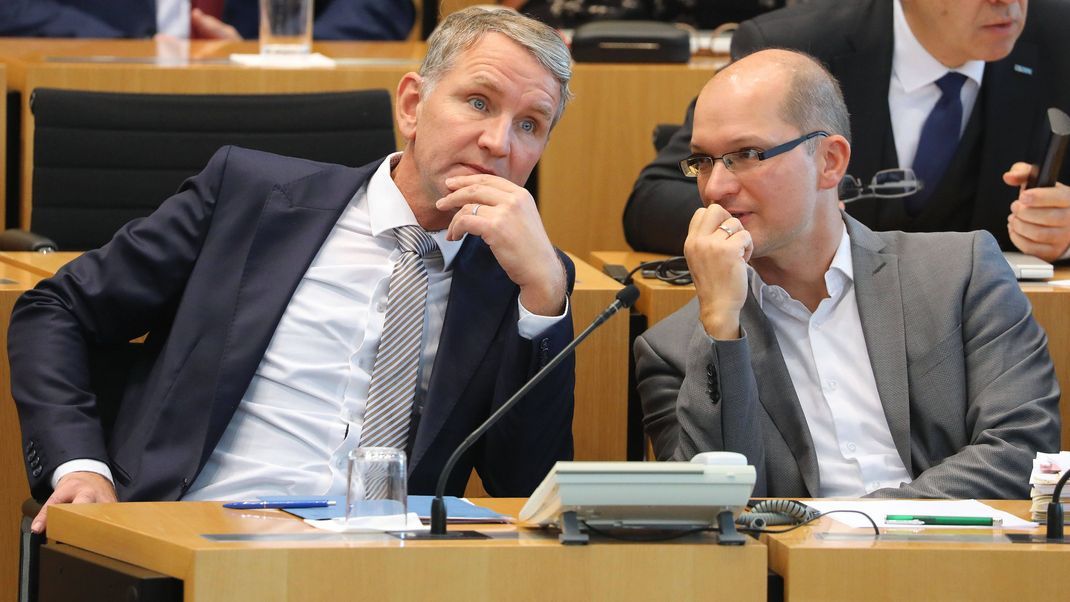 Björn Höcke (links) und Stefan Möller im Thüringer Landtag.