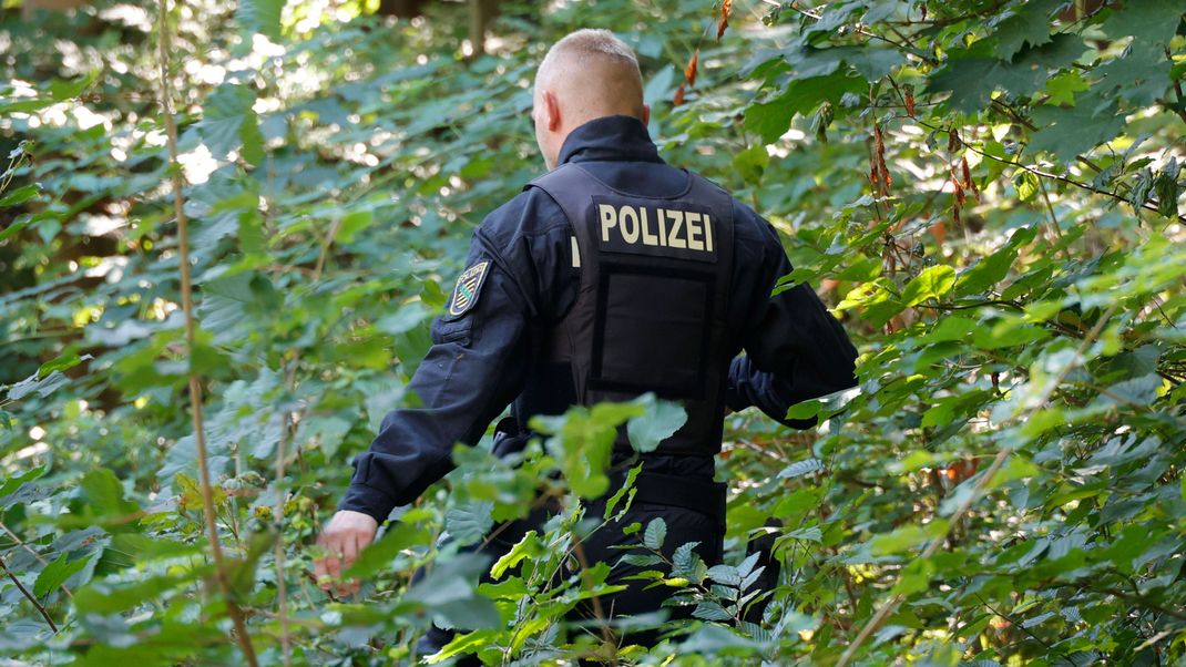 Polizisten suchen im Wald bei Forchheim nach der Vermissten. (Symbolbild)