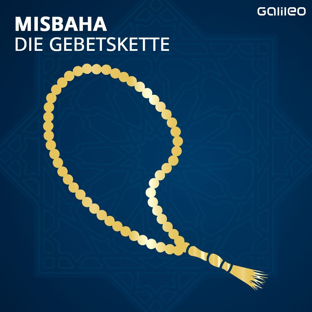 Die Gebetskette Misbaha mit 99 Perlen oder auch 33 oder elf Perlen ist eines der Symbole des Islam. Gläubige bewegen die Perlen beim Beten durch die Finger.