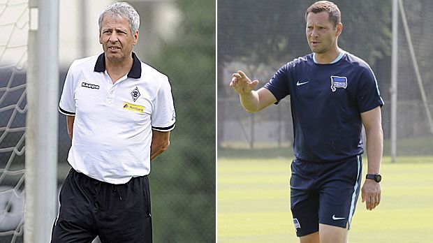 
                <strong>Alt & jung: Lucien Favre & Pal Dardai</strong><br>
                Mehr als 18 Jahre Unterschied liegen zwischen dem ältesten und dem jüngsten Trainer: Lucien Favre (l.) von Mönchengladbach geht mit 57 Jahren in seine neunte Bundesliga-Saison, Pal Dardai führte Hertha BSC mit 39 Jahren durch seine erste Vorbereitung als Bundesliga-Trainer.
              